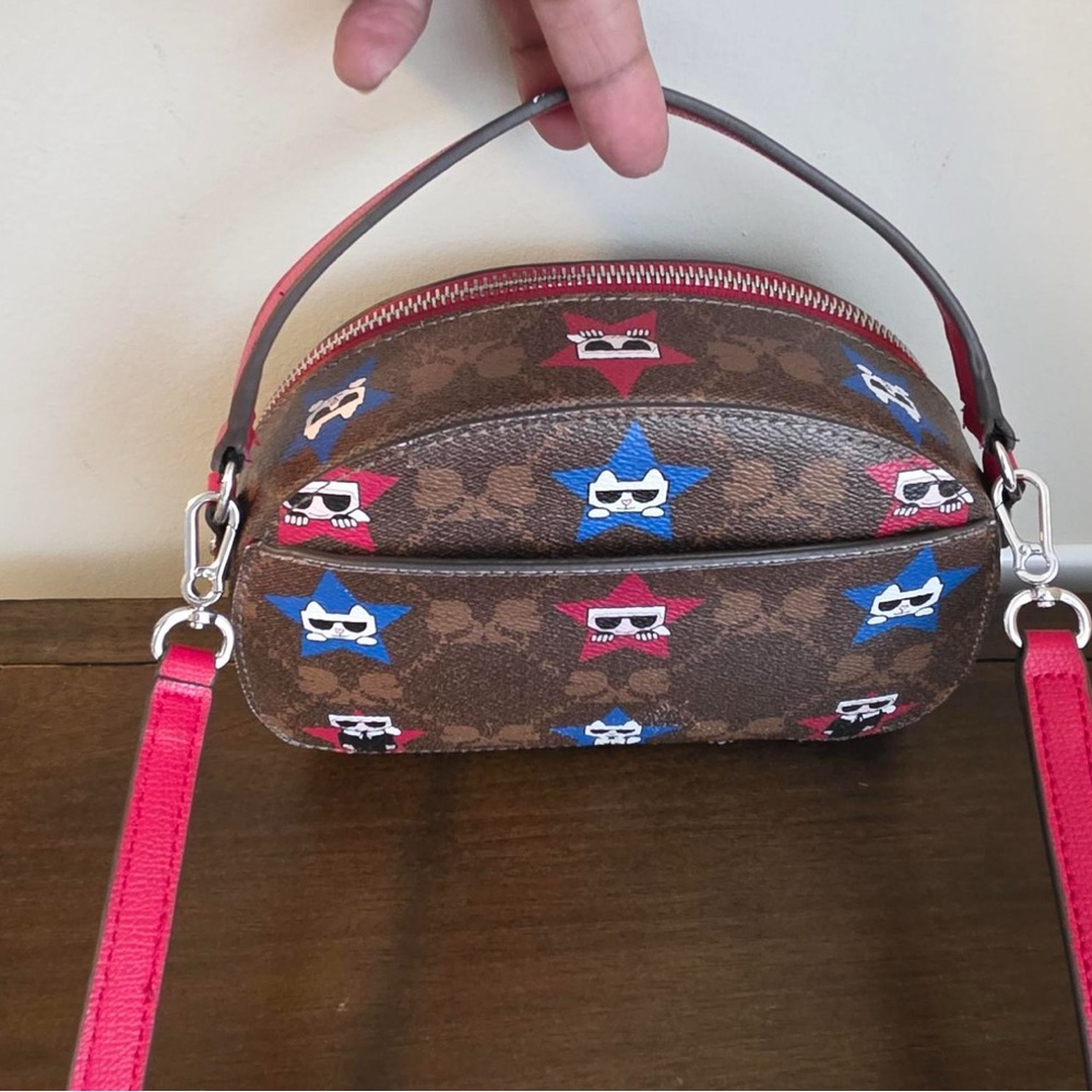 Karl Lagerfeld Brown Crossbody Bag with Red and Blue Accents - Picture 2 of 6